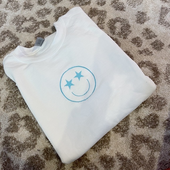 Custom Embroidered Smiley Face Crewneck Sweatshirt - Picture 2 of 2